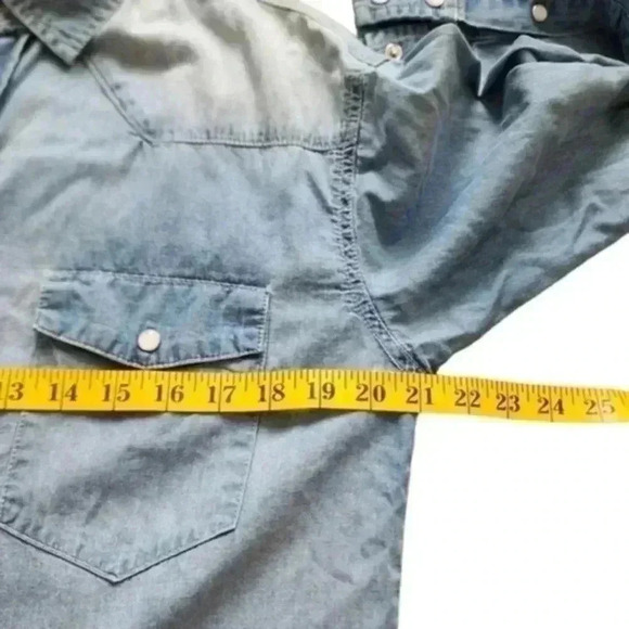 ABLE April Shirt Chambray 100% Cotton Oversized Western Pearl Snap Up size Small - Picture 11 of 12